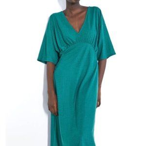 NWT Zara Emerald Green Rustic Flowy Satin Dress